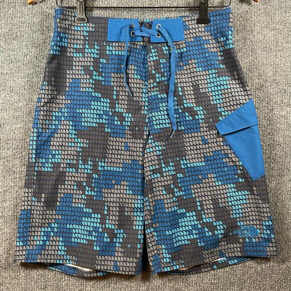 The North Face Board Shorts Boys Large (14-16) Blue/Black Geometric AOP Swimwear - Picture 1 of 9